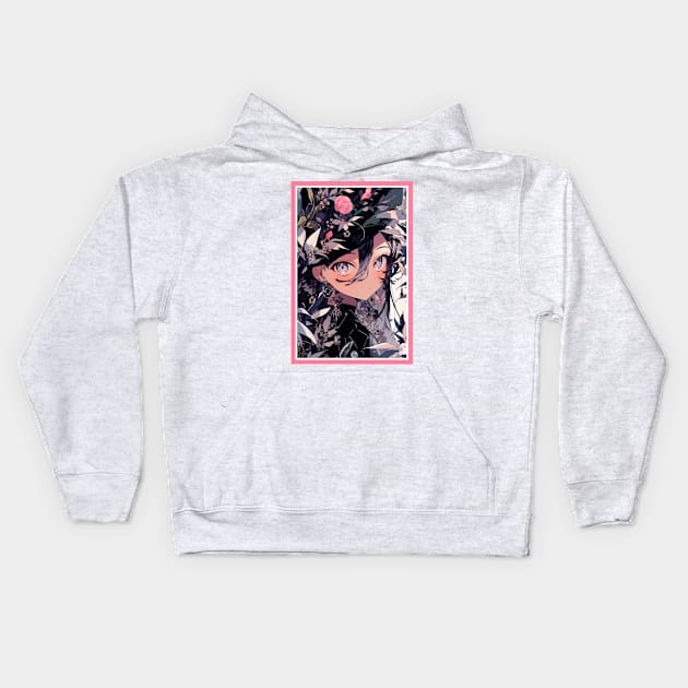 Aesthetic Anime Girl Pink Black | Quality Aesthetic Anime Design | Premium Chibi Manga Anime Art Kids Hoodie by AlNoah